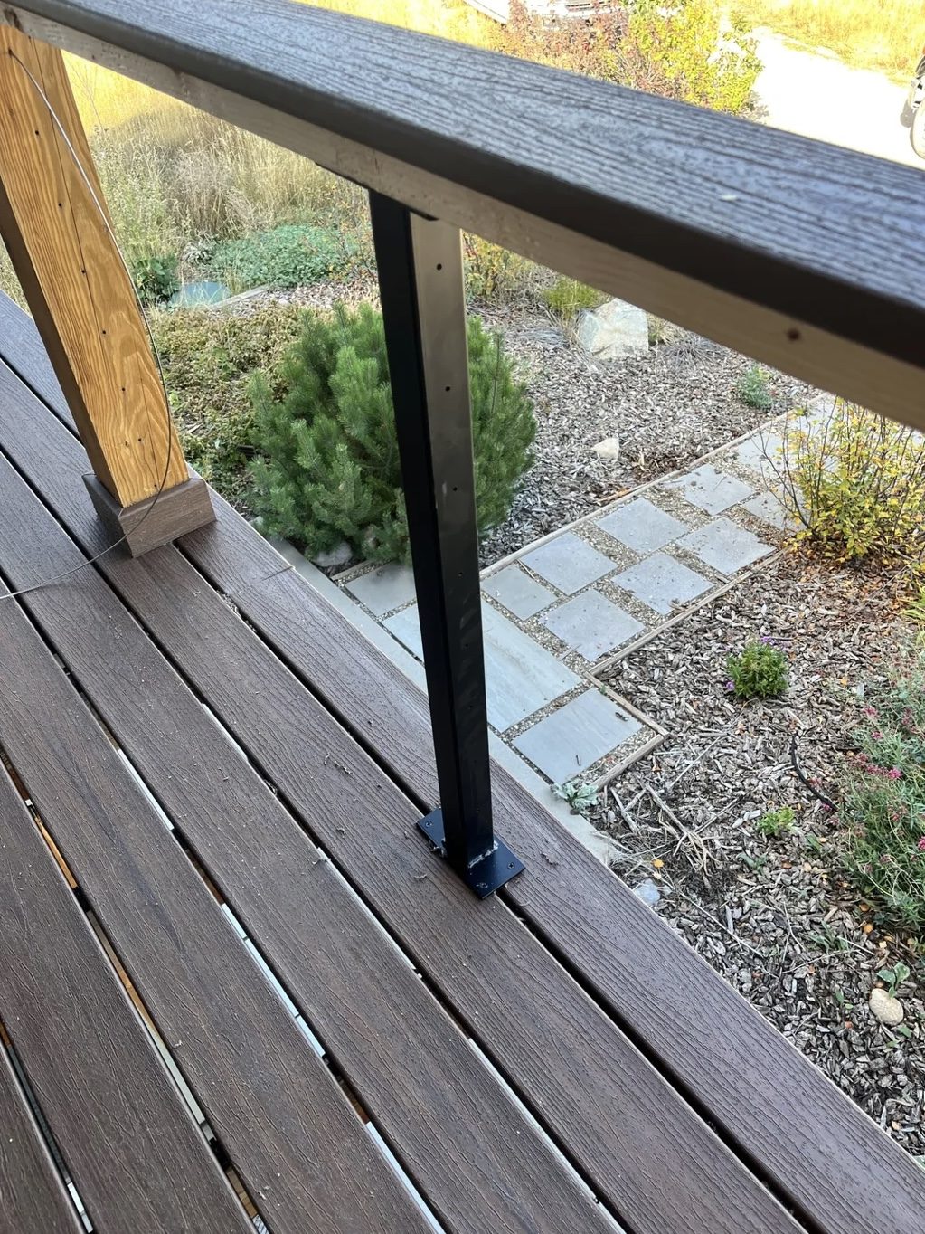 Custom deck with metal railing